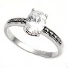 Antique 2CT Oval Cut Cubic Zirconia Marcasite Ring Sterling Silver CLEAR