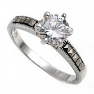 Antique 3CT Brilliant Cut CZ Solitaire Marcasite Ring Sterling Silver CLEAR