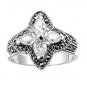 Antique Flower Arranged Pear Cut CZ Marcasite Ring Sterling Silver CLEAR