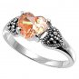 Antique 1CT Heart Shape Champagne Cubic Zirconia Marcasite Ring Sterling Silver