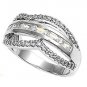 Silver Tension Set Pave Cubic Zirconia Wedding Band Ring Solid Sterling CLEAR