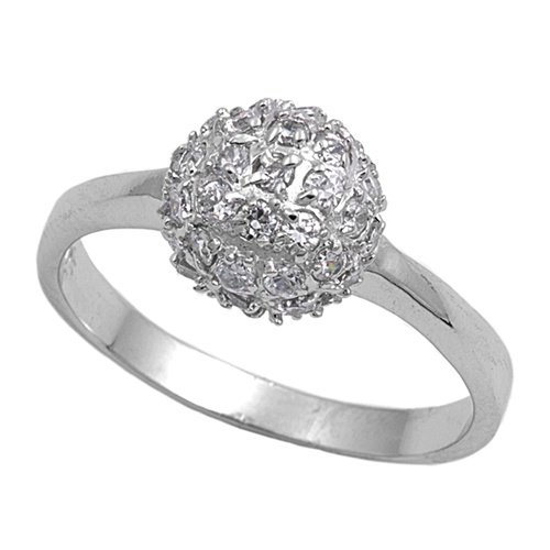 Silver Pave Ball Cubic Zirconia Fashion Ring  Solid Sterling CLEAR
