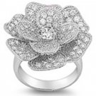 Silver Pave Flower Design Cubic Zirconia Fashion Ring Solid Sterling CLEAR