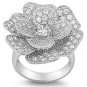 Silver Pave Flower Design Cubic Zirconia Fashion Ring Solid Sterling CLEAR