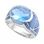 Silver 2CT Oval Cut Aquamarine Cubic Zirconia Fashion Ring Solid Sterling AQUAMA