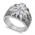 Antique Silver Marcasite Ring Sterling Silver Clear CZ