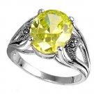Antique 4CT Oval Cut Peridot Cubic Zirconia Marcasite Ring Sterling Silver PERID