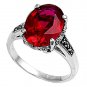 Antique 6CT Oval Cut Ruby Cubic Zirconia Solitaire Marcasite Ring Sterling Silve