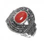 Antique Oval Cut Carnelian Cubic Zirconia Marcasite Ring Sterling Silver CARNELI