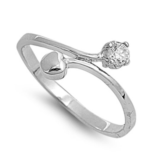 Silver Brilliant Cut Solitaire Cubic Zirconia Fashion Ring Solid Sterling CLEAR