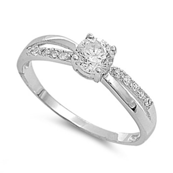Silver Double Shank Brilliant Cut Solitaire CZ Promise Ring Solid Sterling CLEAR