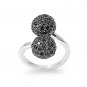 Silver Designer Inspired Ball Tipped Black Cubic Zirconia Fashion Ring Solid Ste