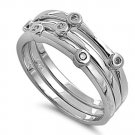 Silver Brilliant Stone Cubic Zirconia Trinity Stackable Band Ring Solid Sterling