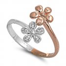 Silver Two Tone Plumeria Style Cubic Zirconia Fashion Ring Solid Sterling CLEAR
