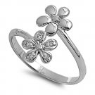 Silver Plumeria Style Cubic Zirconia Fashion Ring Solid Sterling CLEAR