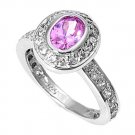 2CT Vintage Oval Cut Pink Cubic Zirconia Halo Ring Sterling Silver PINK