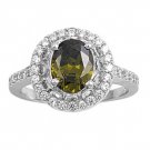 Vintage Pave Oval Cut Olive Green CZ Halo Promise Ring Sterling Silver OLIVE GRE