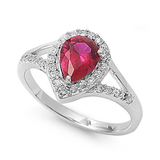 3CT Antique Pear Cut Garnet CZ Halo Promise Ring Sterling Silver GARNET