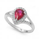 3CT Antique Pear Cut Garnet CZ Halo Promise Ring Sterling Silver GARNET