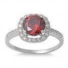 Round Cut Ruby CZ Solid 925 Sterling Halo Solitaire Promise Ring Sterling Silver