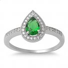 Emerald CZ Pear Cut Solid 925 Sterling Silver Halo Solitaire Ring Sterling Silve