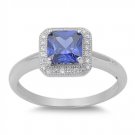 1 CT Princess Cut Tanzanite CZ HALO Solitaire 925 Sterling Silver Promise Ring S