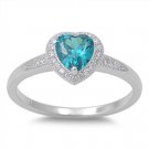 1 CT Heart Shape Blue Topaz CZ HALO Solitaire Sterling Silver Promise Ring Sterl