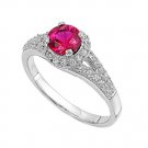 Silver 2CT Vintage Inspired Ruby CZ Halo Promise Ring Solid Sterling RUBY