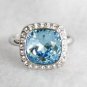 Silver .5CT Vintage Style Blue Sapphire Halo CZ Promise Ring Solid Sterling BLUE