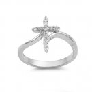 Silver Pave Cross Design Cubic Zirconia Fashion Ring Solid Sterling CLEAR