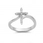Silver Pave Cross Design Cubic Zirconia Fashion Ring Solid Sterling CLEAR