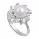 Silver Pearl with Marquise Cut Cubic Zirconia Fashion Ring Solid Sterling CLEAR
