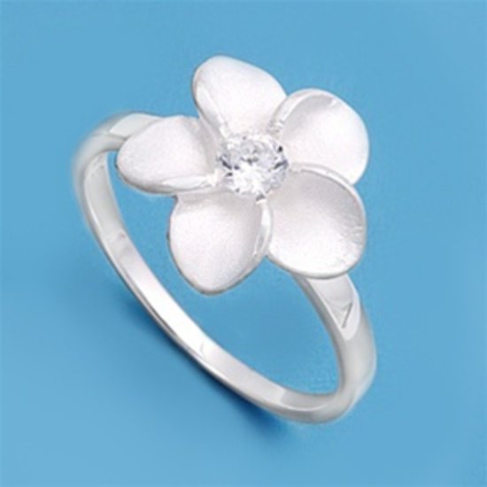 Silver Large Flower Design Cubic Zirconia Fashion Ring Solid Sterling CLEAR