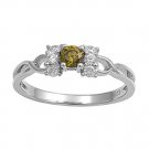 Silver .75CT Brilliant Olive Green Cubic Zirconia Ring with Sidestones Solid Ste