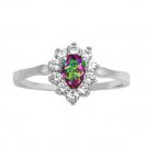 Silver 1CT Pear Cut Rainbow Topaz Cubic Zirconia Fashion Ring Solid Sterling RAI