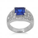 Antique 10CT Antique Style Princess Pave Band Blue Sapphire CZ Ring Sterling Sil