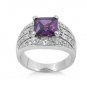 Antique 10CT Antique Style Princess Pave Band Amethyst CZ Ring Sterling Silver A