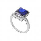 Silver 6CT Princess Cut Blue Sapphire Cubic Zirconia Solitaire Ring Solid Sterli