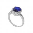 Silver 4CT Pear Cut Blue Sapphire Cubic Zirconia Solitaire Ring Solid Sterling B