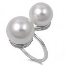 Silver Two Pearl Cubic Zirconia Fashion Ring Solid Sterling CLEAR
