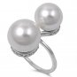 Silver Two Pearl Cubic Zirconia Fashion Ring Solid Sterling CLEAR