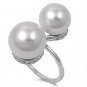 Silver Two Pearl Cubic Zirconia Fashion Ring Solid Sterling CLEAR