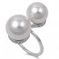 Silver Two Pearl Cubic Zirconia Fashion Ring Solid Sterling CLEAR