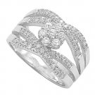 Silver Flower Design Brilliant Pave Band Cubic Zirconia Fashion Ring Solid Sterl