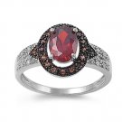 Antique 3CT Oval Garnet Pave Vintage Style CZ Halo Ring Sterling Silver GARNET