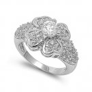 Antique 2CT Plumeria Flower Pave Brilliant Cut Vintage CZ Ring Sterling Silver C