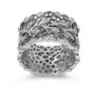 Antique 13mm Silver Vine-like Filigree Band Ring with Cubic Zirconia Stones Ster