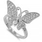 Silver Mariah Carey Inspired Pave CZ Butterfly Ring Solid Sterling CLEAR