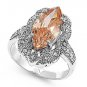 Antique Plus Size Marquise Cut Champagne CZ Marcasite Ring Sterling Silver CHAMP