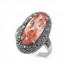 Antique Plus Size Oval Cut Champagne Cubic Zirconia Vintage Marcasite Ring  Ster
